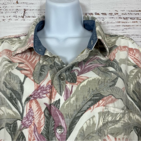 Tommy Bahama Coastal Corduroy Cream Button Floral Shirt - Picture 2 of 14